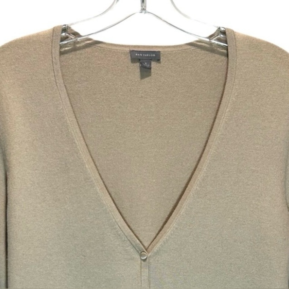 Ann Taylor Tan Silk Cashmere Blend Cardigan Sweater, V-Neck 3/4 Sleeves - Medium - Picture 4 of 9